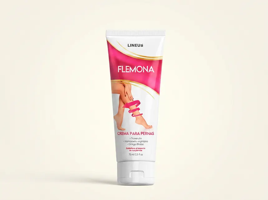 Presentación minimalista de la crema Flemona y su fórmula